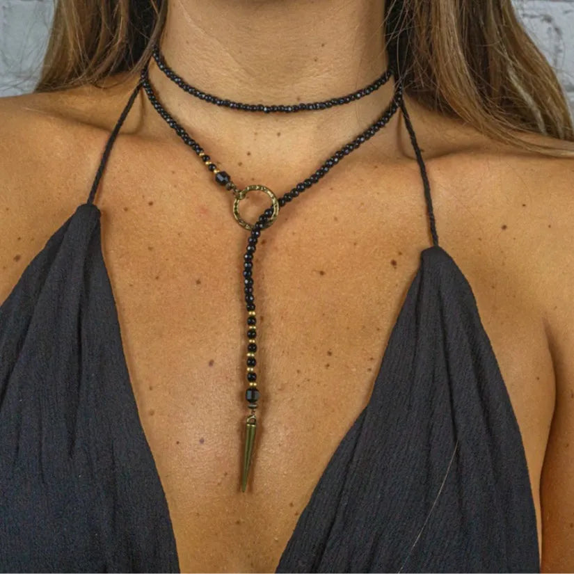 Black Bead Necklace Women'S Bold Long Boho Statement Stacked Layered Chain Choker Gothic Punk Festival Jewelry Gift For Her