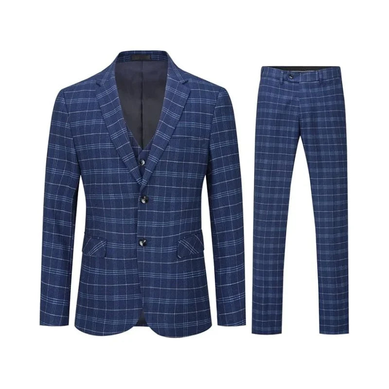  Men's Suit Checked Men's Suit Slim Fit 3-Piece Suits for Business Wedding
