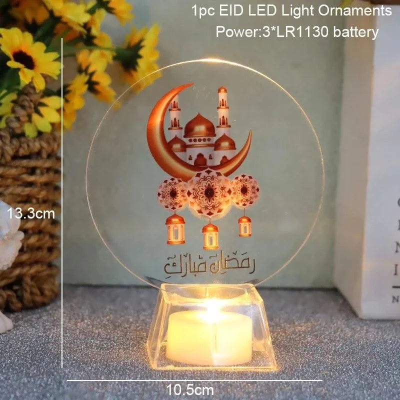Muslim Ramadan Festival  Decorative Lamp Cartoon Pattern Acrylic LED Candle Night Light for Home Bedroom Atmosphere Decor