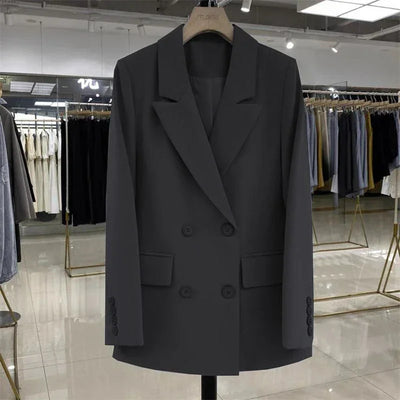 Women's Blazer Double Breasted Office Wear Suit Coats 2025 Fashion Jackets Long Sleeve Flap Pockets Chic Female Outerwear
