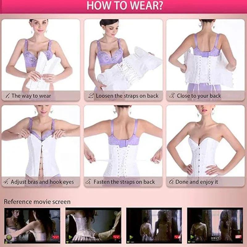 BurVogue Women Lace Up Sexy Floral  Boned Corset Overbust Body Shaper BustierLingerie Bodyshaper Top Corsets Top
