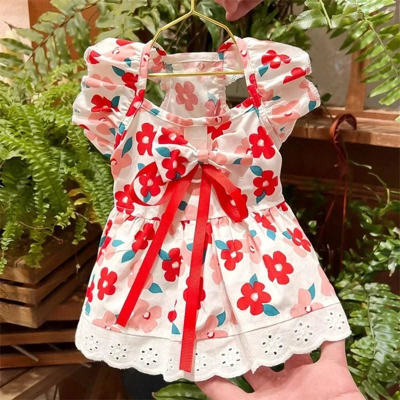 Pet Dog Clothes for Small Dogs Summer Dog Dress Fashion Print Puppy Princess Skirt Cute Flying Sleeve Cat Dress Pet Dog Costumes