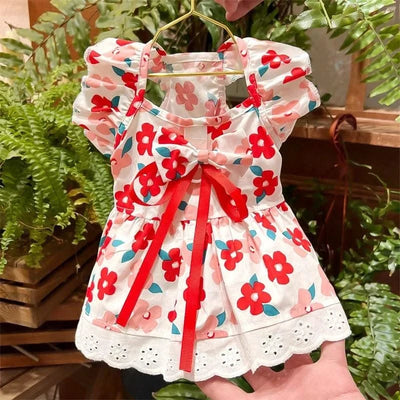 Pet Dog Clothes for Small Dogs Summer Dog Dress Fashion Print Puppy Princess Skirt Cute Flying Sleeve Cat Dress Pet Dog Costumes