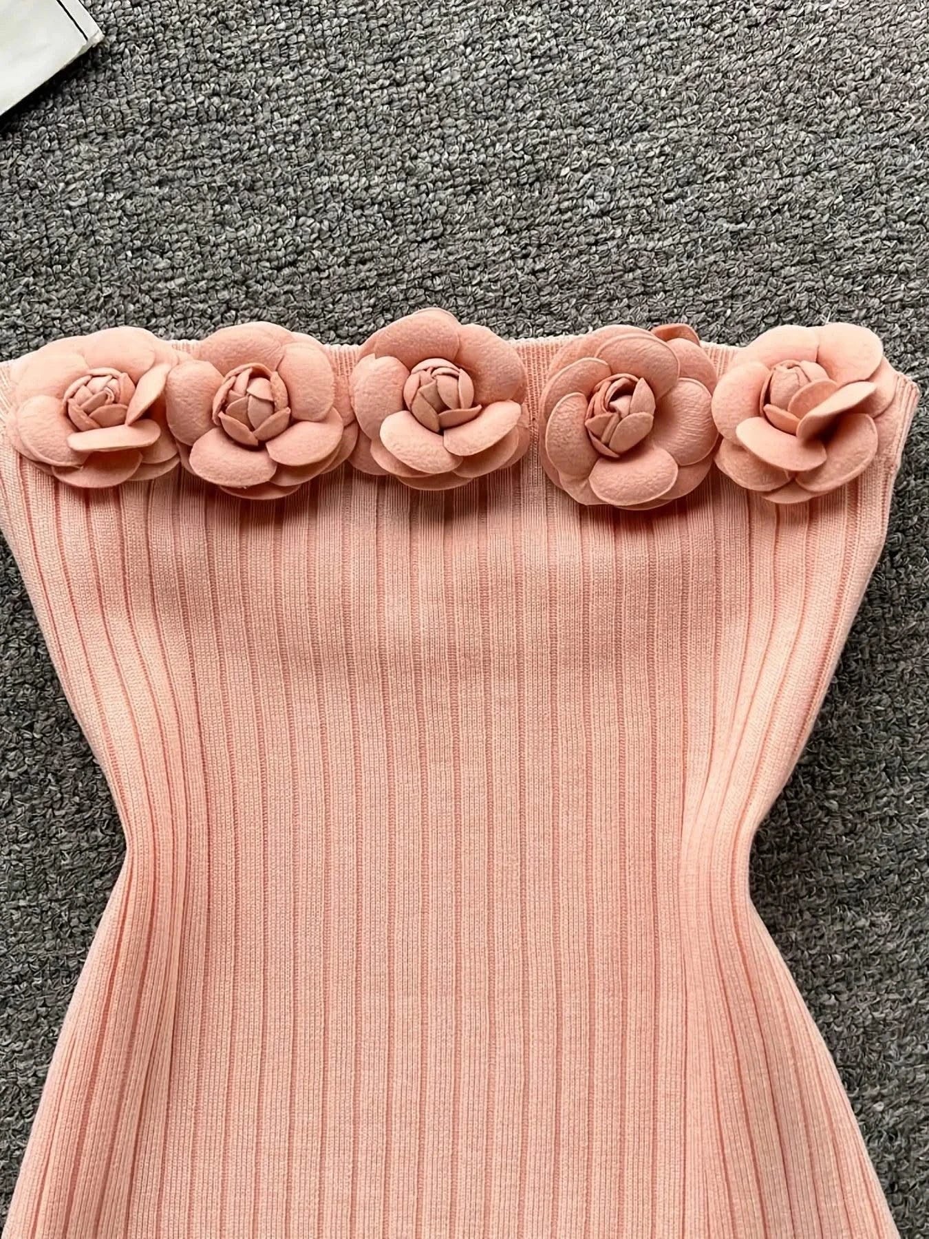 Pink Solid Sexy Off Shoulder Knitted Tube Top for Women