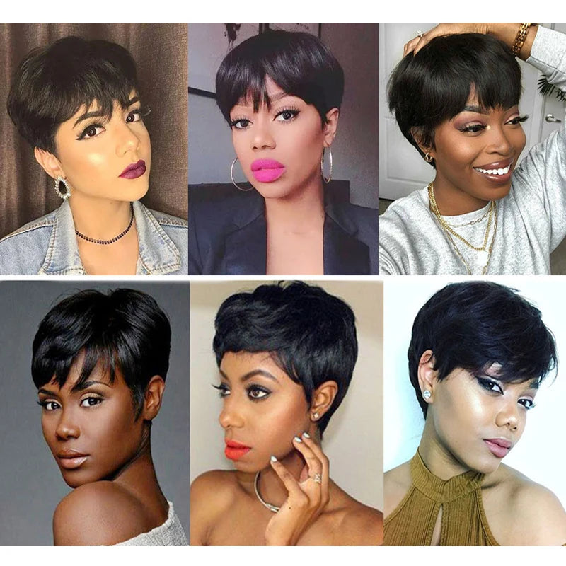 Cheap Human Hair Wigs Short Bob Pixie Cut Wig Human Hair For Women perruque cheveux humain Brazilian Colored Wig Machine Made