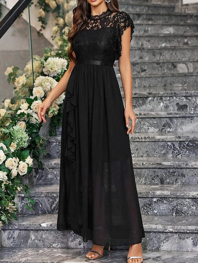 Summer Wedding Guest Dresses For Women Sleeveless Lace Tiered Tulle Classic O-Neck Prom Dress Banquet Party Dress For Any Season