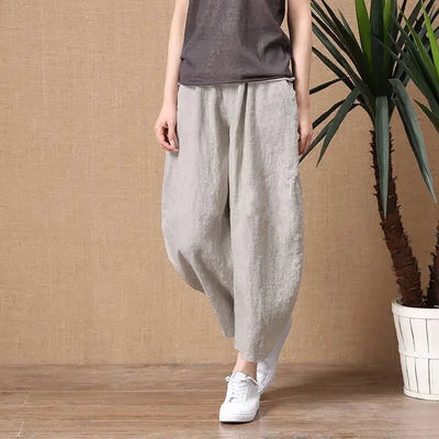 Oversize Pants Summer Thin Nine Points Loose Korean Fashion Women's Clothing Cotton Linen Middle Waist All-match Women's Pants