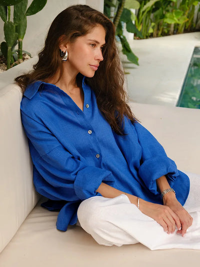 Fashion Loose Blouses Spring Urban Women's Linen Shirt Long Sleeve Turn Down Collar Top Vintage Cotton Linen Shirts for Women