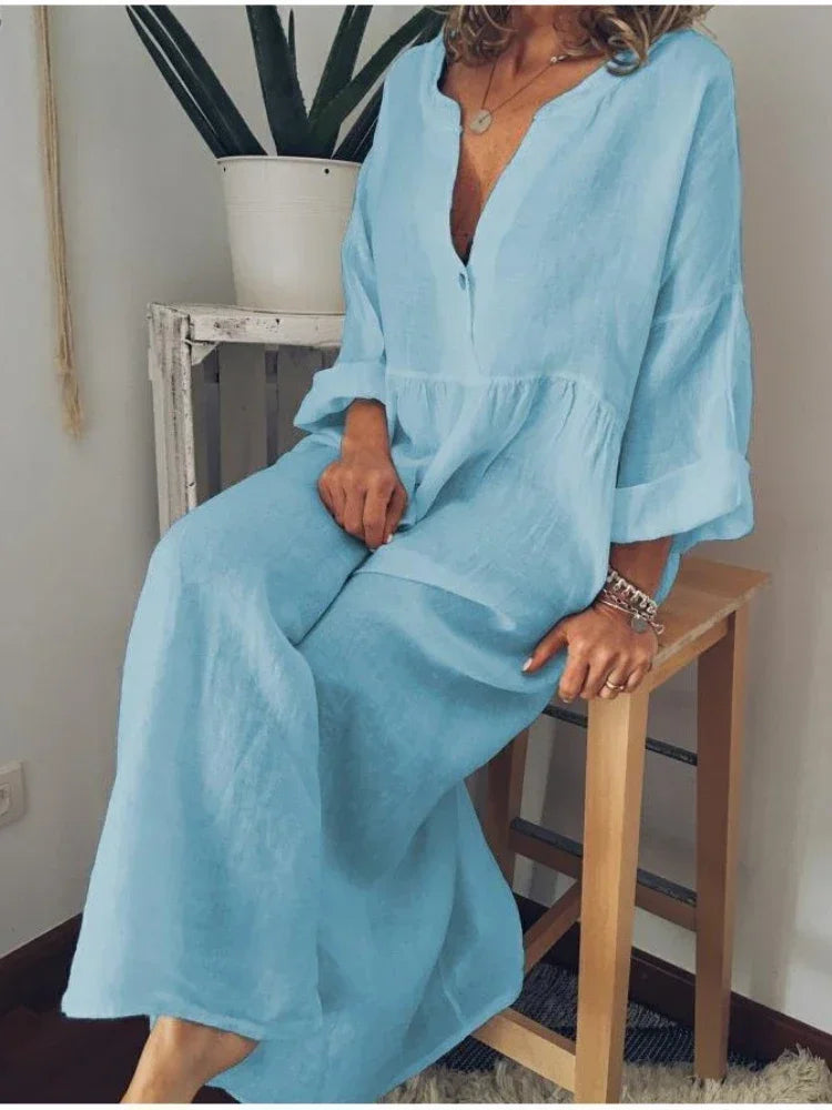 Women's Summer Dress New Long-sleeved V-neck Big Swing Dress Women Dresses for Women 2024 Casual Commuter Office Lady Vestidos