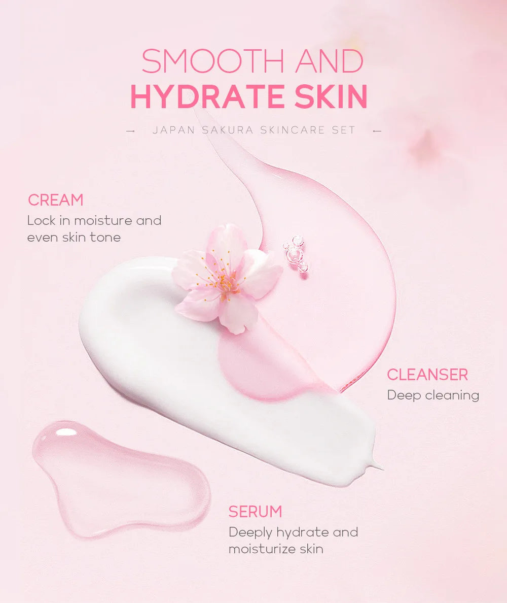 LAIKOU Sakura Skin Care Set Facial Cleanser Face Cream Essence Facial  Eye Cream Skincare Product 4pcs Kit