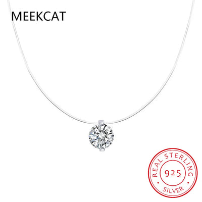 8mm Moissanite Pendant 925 Silver Solitaire Necklace for Women Invisible Fish Line Chain Jewelry Choker Valentine's Gift 2025
