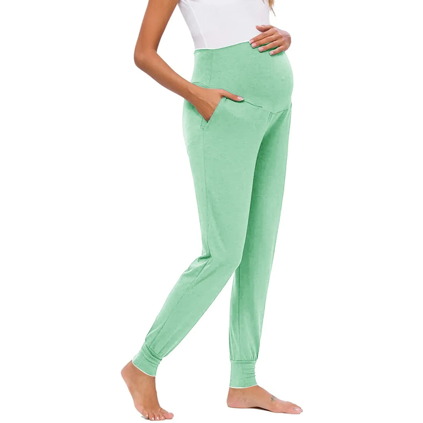 Spring Maternity Women's Casual Pants Premama Solid High Waist Strechy Lounge Trousers For Pregnant Women Joggers With Pockets