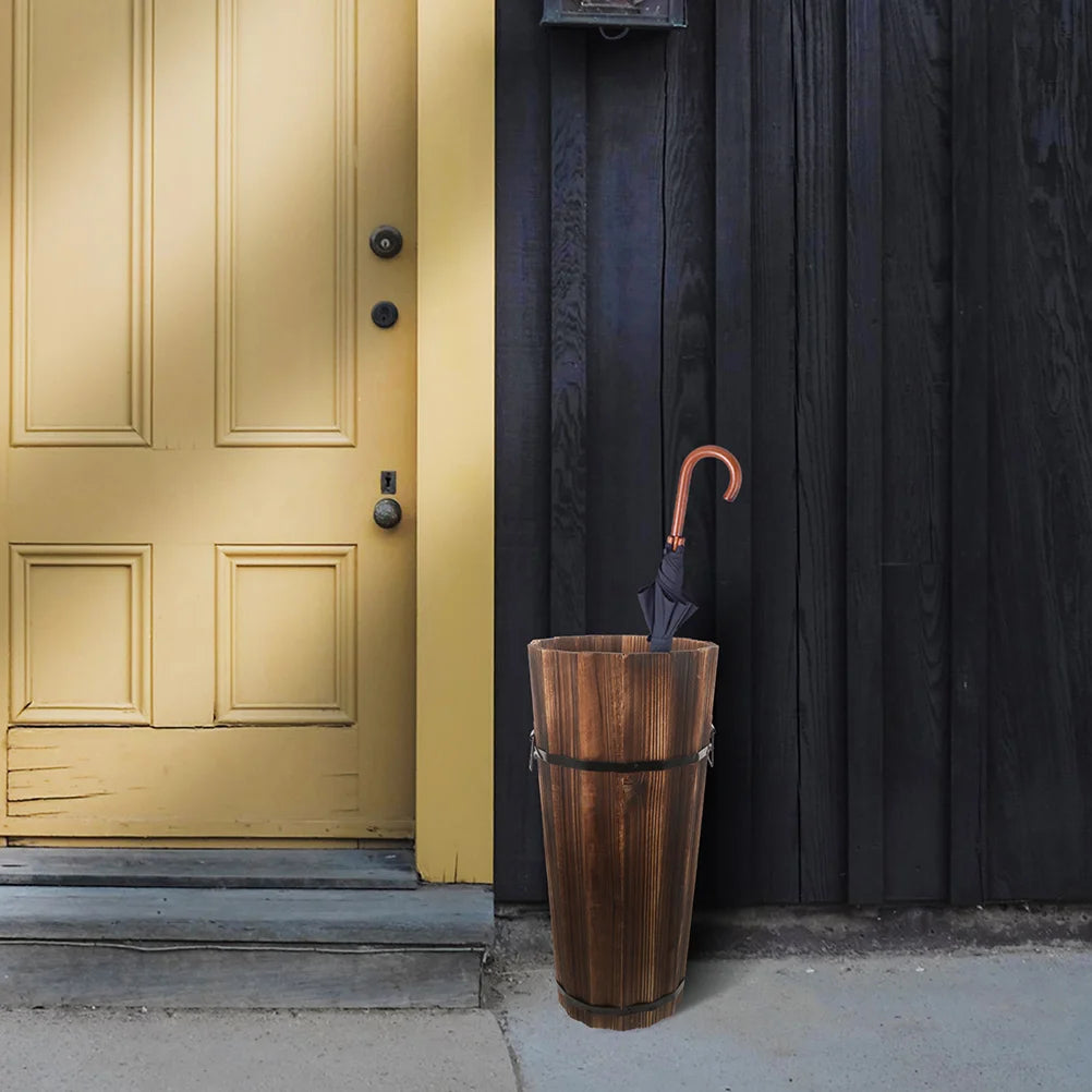 Wooden Umbrella Stand Home Holder Nordic Storage Rack Entryway Bin Industrial Hallway Organizer Hotel Hollow Design Car