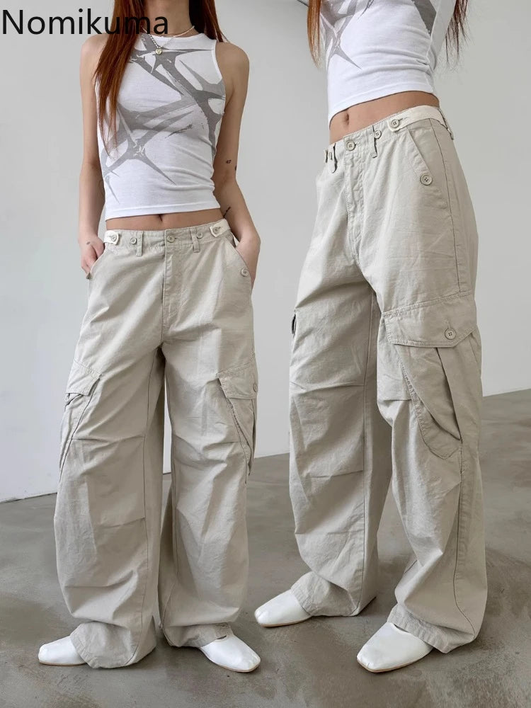 Streetwear Casual Cargo Pants for Women 2025 New Bottoms Summer Thin Straight Trousers Fashion Pockets Korean Pantalon Femme