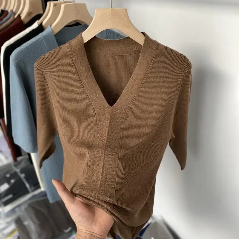 2025 Summer New T-shirts for Women Elegant Fashion Short Sleeve T-shirt Female Trend Tops Ladies Tees Basic Tops Clothing