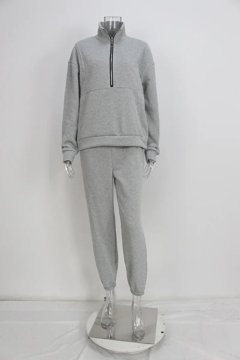 Autumn Winter Women Tracksuits Two Piece Outfits Fleece Lined Zipper Sweatshirt High Waist Pants Sets Female Sport Suits 2024