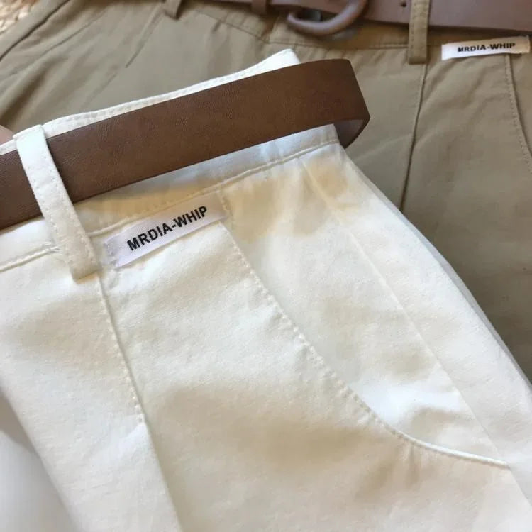 New Wide Leg Shorts for Women 2024 Summer Thin Cotton A Line Short Pants Office Lady Classic Loose Casual Zipper Women‘s Shorts