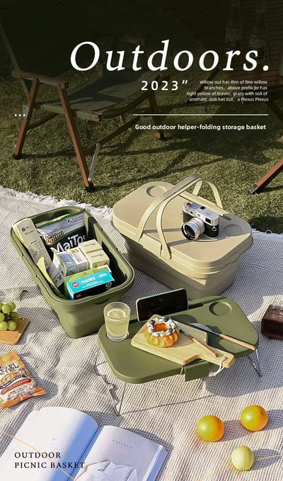 garden  Multi functional hand-held basket storage box for picnic, outdoor camping, picnic basket set, folding water bucket