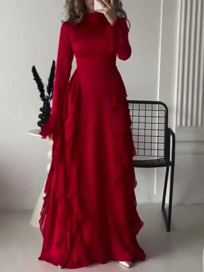 Muslim Women Flare Sleeve Evening Dress Jalabiya Eid Ramadan Arab Long Robe Dubai Ruffle Vestidos Largos Party Dresses Abayas