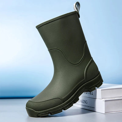 Women's Rain Boots. Fashionable for Outdoor Wear. Waterproof. Mid-calf. Large Sizes Available. Slip-resistant. Thick-sole. Suita