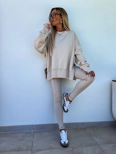 Lounge Sets for Women Two Piece Travel Outfits Sweatsuits Autumn Winter Fashion 2024 Trendy Loose Oversized Tee Tight Trousers