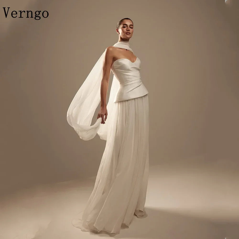 Verngo lvory Chiffon Wedding Dress Strapless A Line Bridal Gowns Women Maxi Classic Scarf Bride Dresses Customized