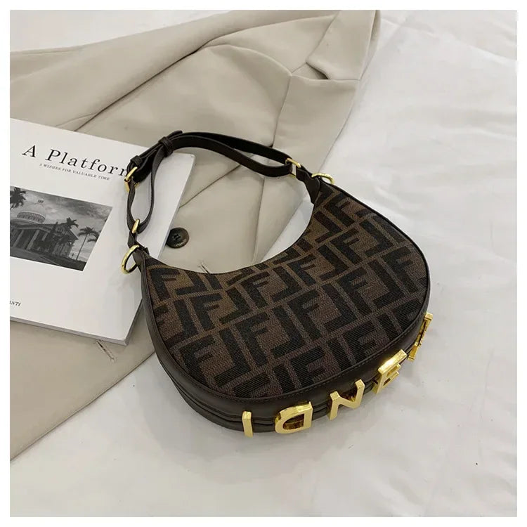 ‌2025 New Designer Underarm Bag Women Fashion Shoulder Handbag PU Leather Monogram Letter Print Crossbody Purse‌