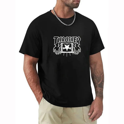 T-shirts for Men Personalized T-Thrashers Y2k Clothing High Quality Summer Tops Vintage Streetwear Short Sleeve Tee White