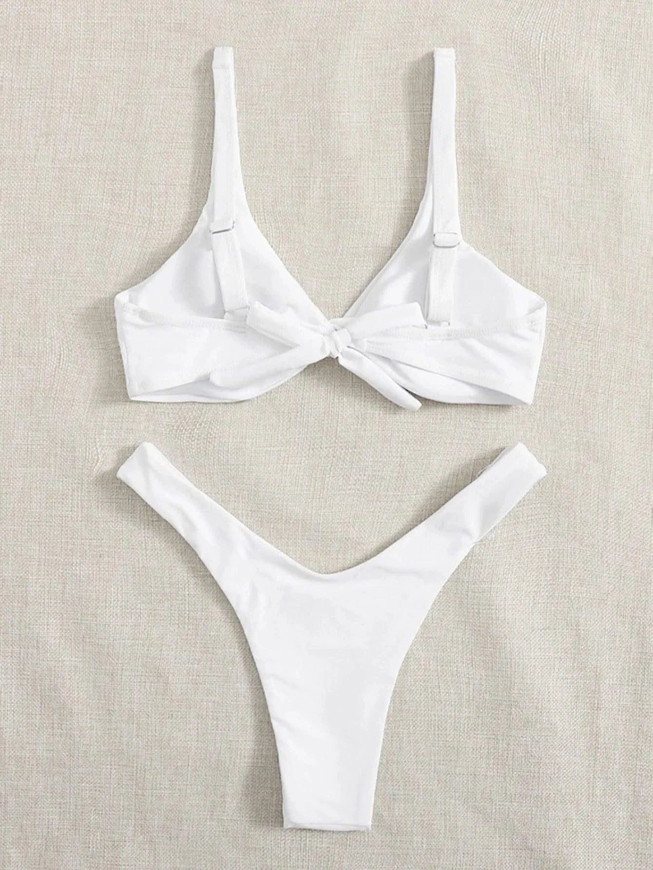 OIINAA Bathing Suit Women Solid Sexy Swimsuit Bow Tie Drawstring Lace Up Summer Bikini Set Two-pieces Beachwear Thong Biquinis