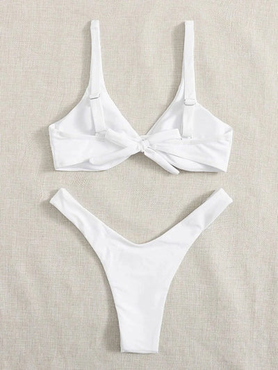 OIINAA Bathing Suit Women Solid Sexy Swimsuit Bow Tie Drawstring Lace Up Summer Bikini Set Two-pieces Beachwear Thong Biquinis