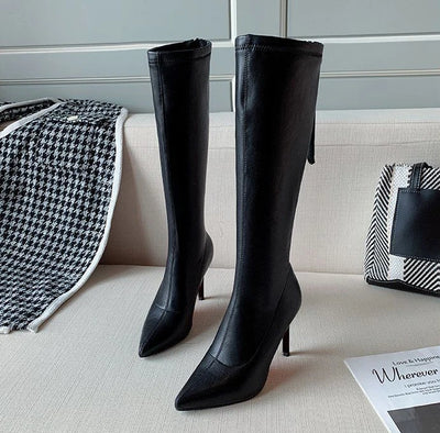 Women's Boots Elegant Heeled Long Footwear Winter Knee High Shaft Heels Shoes for Woman Pointed Toe Tassel Chic Fashion 2024 Hot