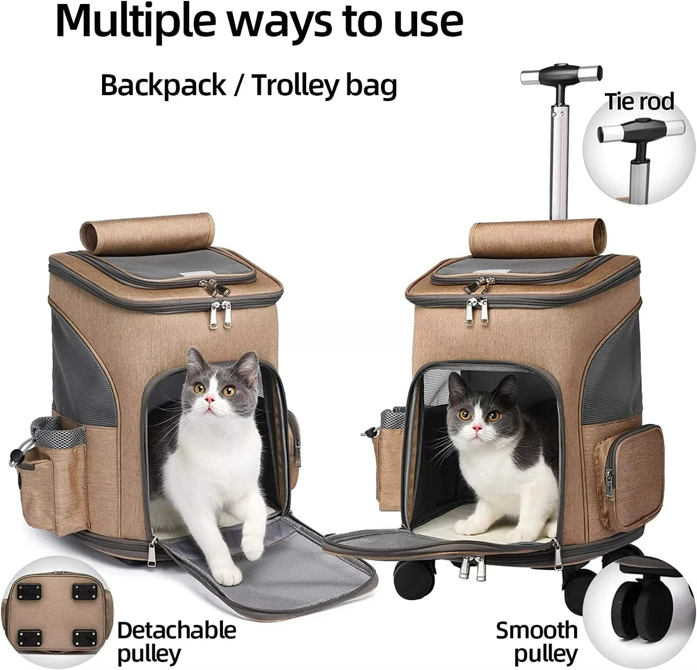 Folding Travel Pet Trolley Carrier with Wheels for Cat Dog Backpack Carriage Airline Approved Pet Trolley Carrier with Wheels