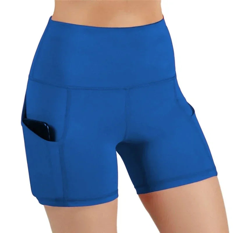 Women's Sports Shorts Biker Short Pocket High Waist Yoga Legging Fitness Tights Women Cycling Athletic Gym Running Yoga Shorts