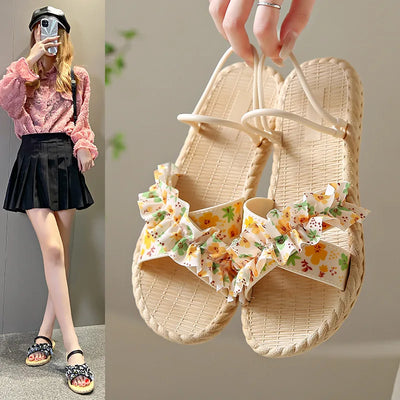 2025 New Floral Flip Flops for Women - Fashion Flat Sandals, Non-Slip Summer Slides for Beach/Outdoor, Trendy Ladies Casual Shoe