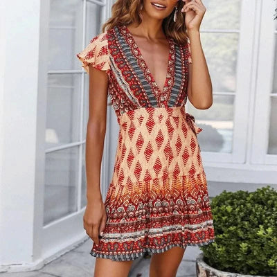 Elegant Women's Dresses Summer Bohemian Dress Vestidos Curtos Mujer Kadın Elbisesi Yazlık Kısa Elbiseler Midi Elbiseler Robe Ete