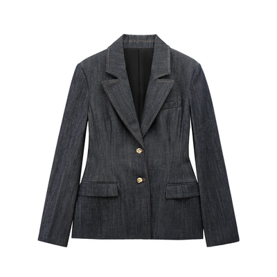 TRAFZA 2025 Spring Women Fashion Denim Blazer  Long Sleeves Tight Coat Female Vintage Streetwear Woman Jacket Top Trendy