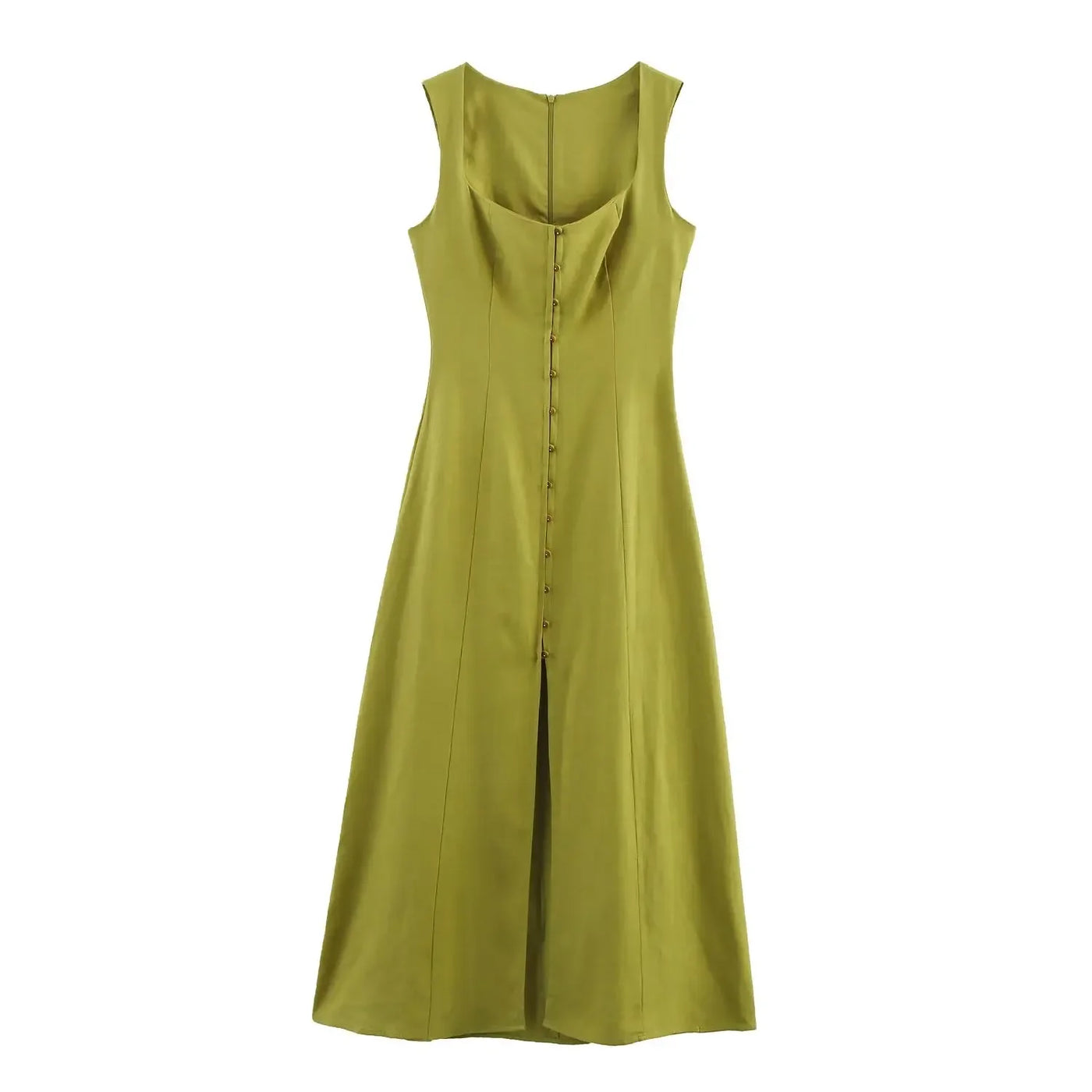 TFMLN Women's A-line Long Dress Elegant Square Neck Sleeveless Wide Sling Maxi Dresses 2025 Summer Lady Commute Button Dresses