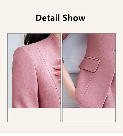 NAVIU 2025 Women Office Dress Set Monochromatic Slim Fit Suit Stand Collar Single Button Fashion New 2 Pcs Brazer and Dresses