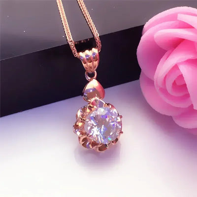 White Shiny Flower Jewelry Set Plated  Rose Gold Earrings for Women Charms Rings Necklace Elegant Light Luxury Necklaces