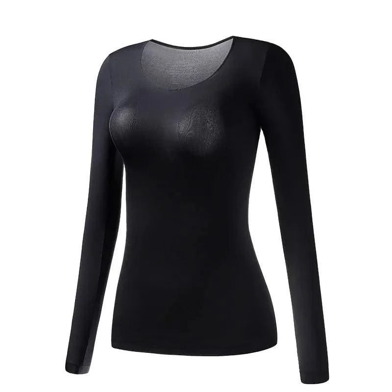 Women Thermal Underwear Long Sleeves Bottoming Shirt Pullover Elastic Casual Solid Top