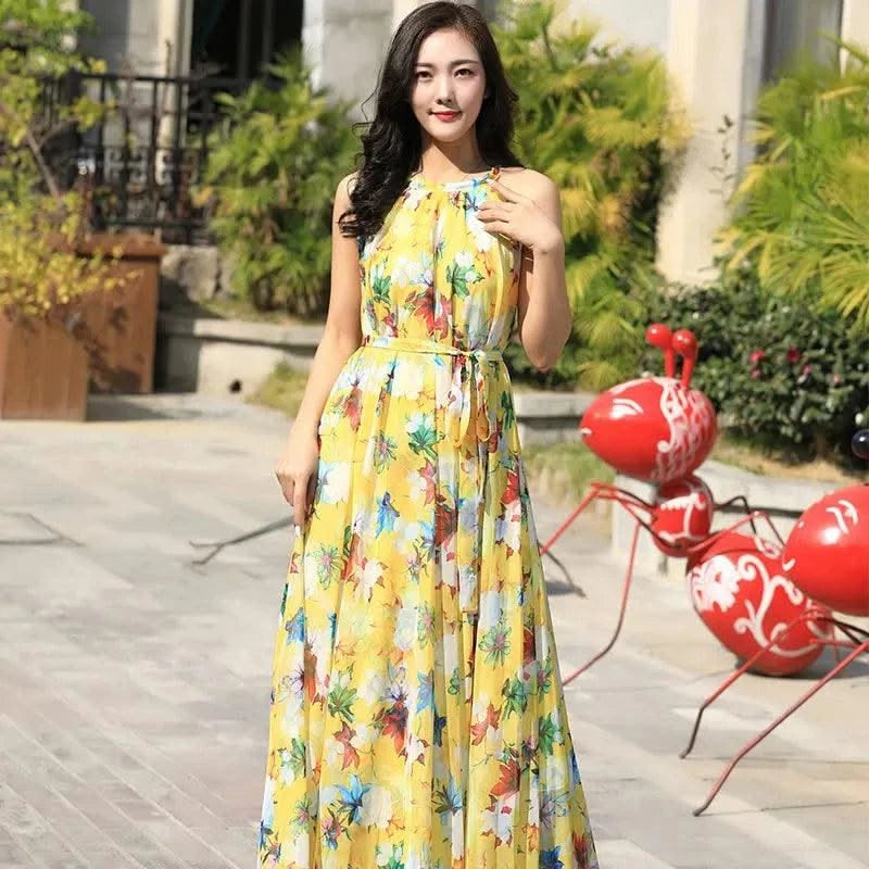 2023 New Floral Summer Sleevelss Suspender Maxi Dress for Women Sexy Backless Beach Purple Boho Robe Femme Sundress Dress Photo