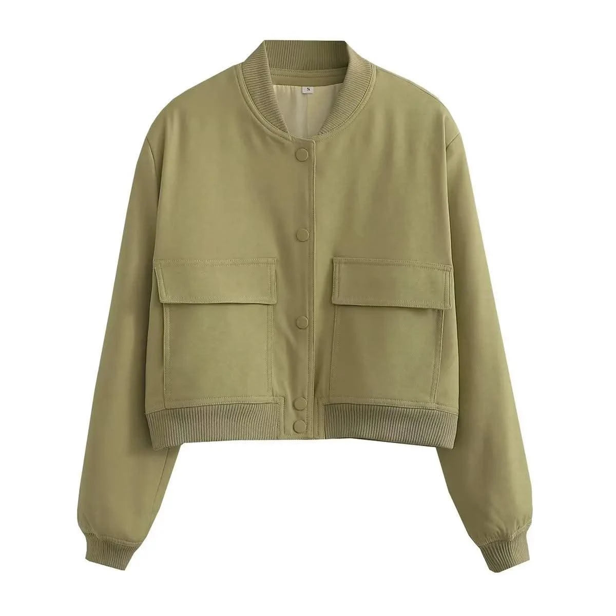 Women Fashion Solid Bomber Jackets Coat With Pockets V-Neck Single Breasted