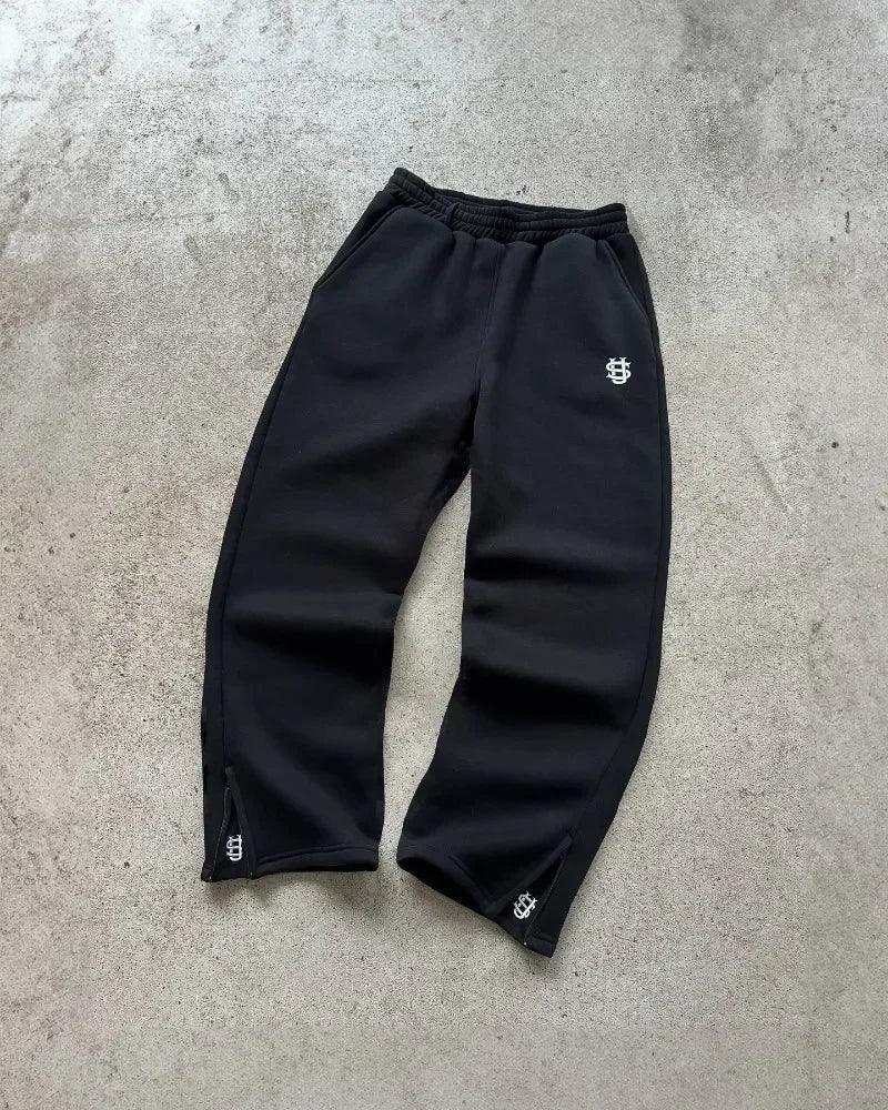 Harajuku embroidery pattern baggy pants retro loose sweatpants women joggers women pant leg zipper hip hop casual crop pants
