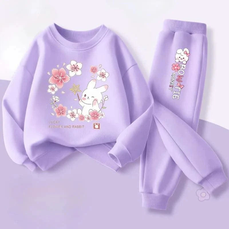 Cute Rabbit Printed Children's Sweatshirt Sweatpants Two Piece Suit |Girls Kids Outdoor Outfits