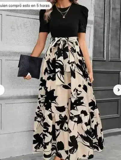 Women's Dresses Spring and Summer Clothing Popular Flower Print Crew Neck Dress Vacation Style Elegant Dress