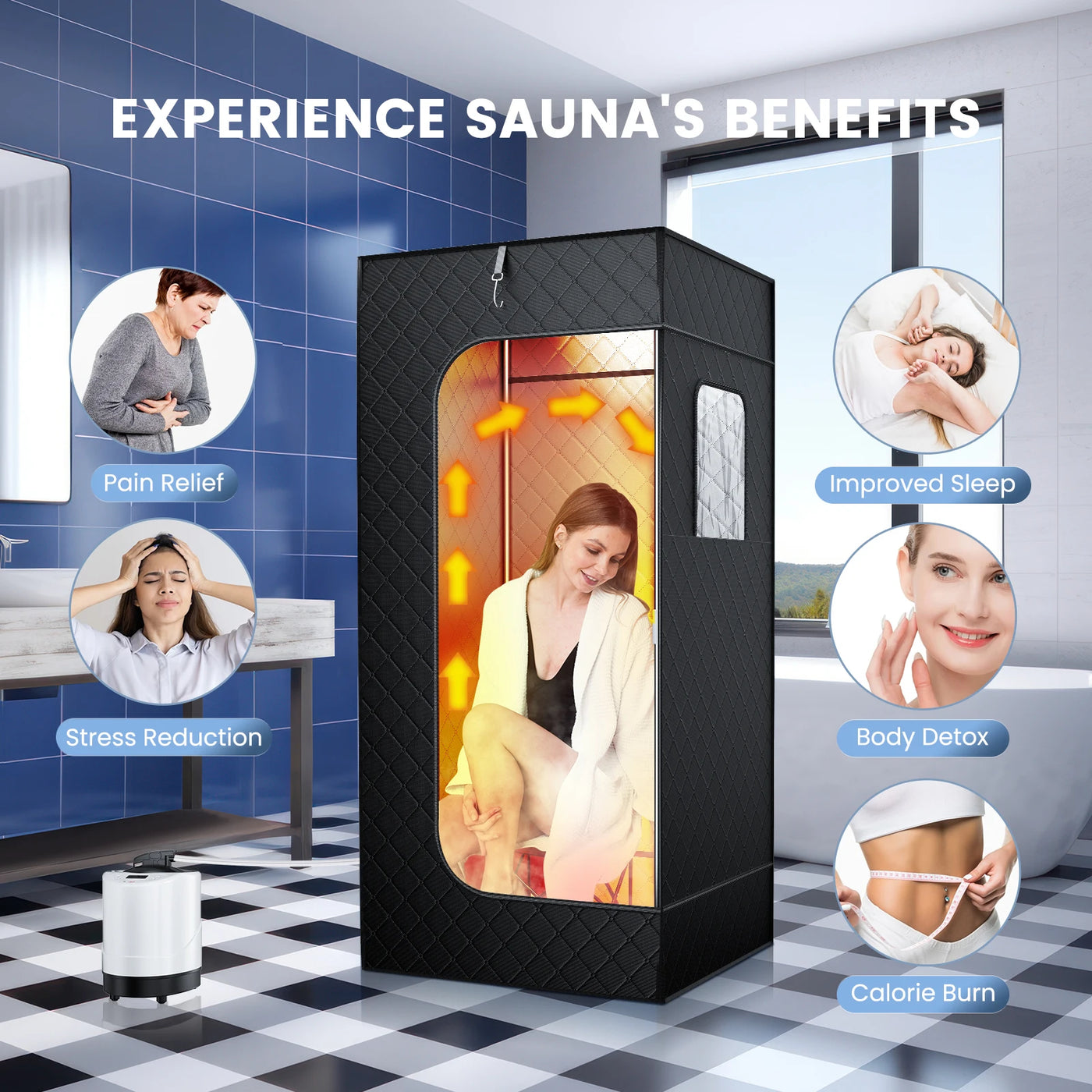 Portable Steam Sauna Tent Room with Steamer 1000W 2.6L Steam Generator Single Person Sauna for Relaxation Detox Home Spa