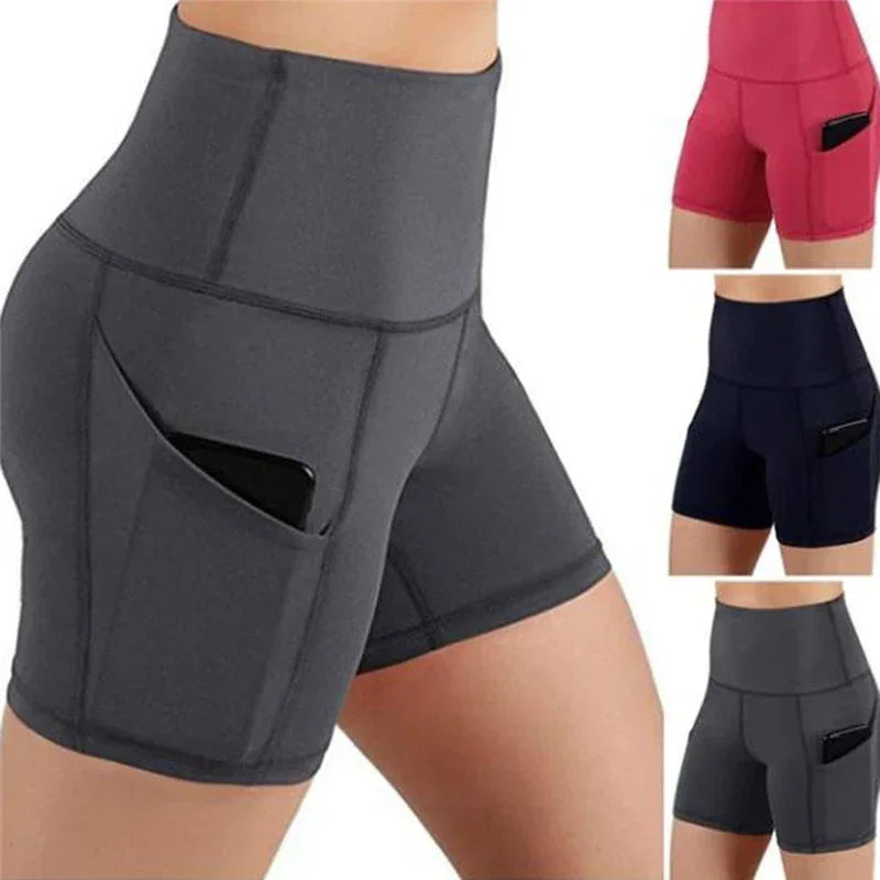Women's Sports Shorts Biker Short Pocket High Waist Yoga Legging Fitness Tights Women Cycling Athletic Gym Running Yoga Shorts