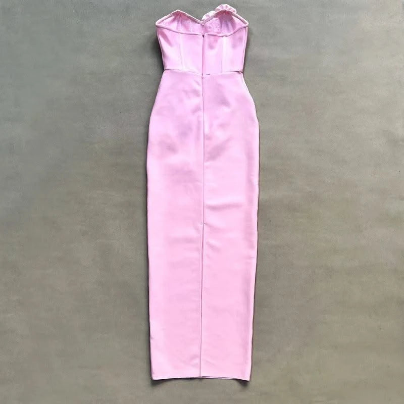 Pink Red Color Women Sexy Strapless Off the Shoulder Florals Bodycon Long Bandage Dress Celebrate Fashion Evening Party Outfit