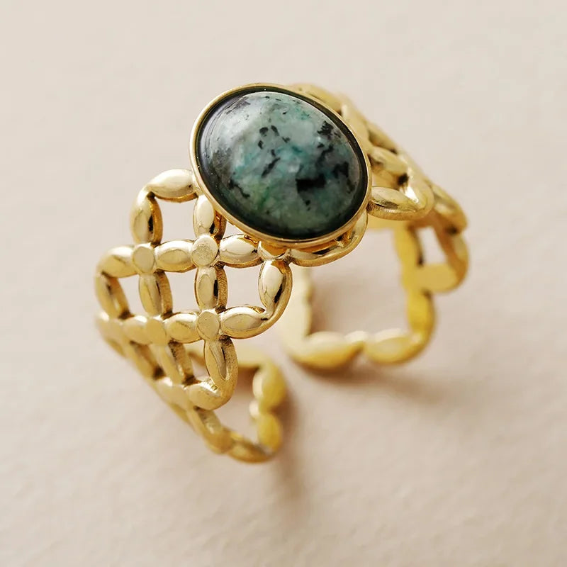 Trendy Center Stone Stainless Steel Finger Rings Adjustable Designer Woman Cocktail Ring Wedding Couples Jewelry Bijoux
