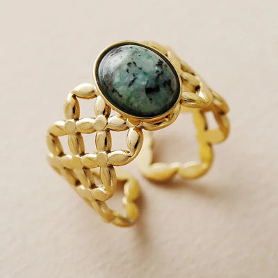 Trendy Center Stone Stainless Steel Finger Rings Adjustable Designer Woman Cocktail Ring Wedding Couples Jewelry Bijoux